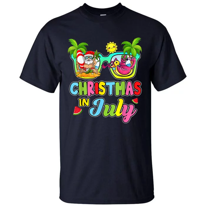 Christmas In July Funny Santa Surfing Summer Beach Vacation Tall T-Shirt