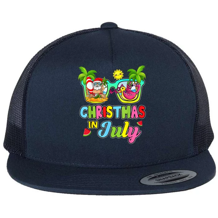 Christmas In July Funny Santa Surfing Summer Beach Vacation Flat Bill Trucker Hat