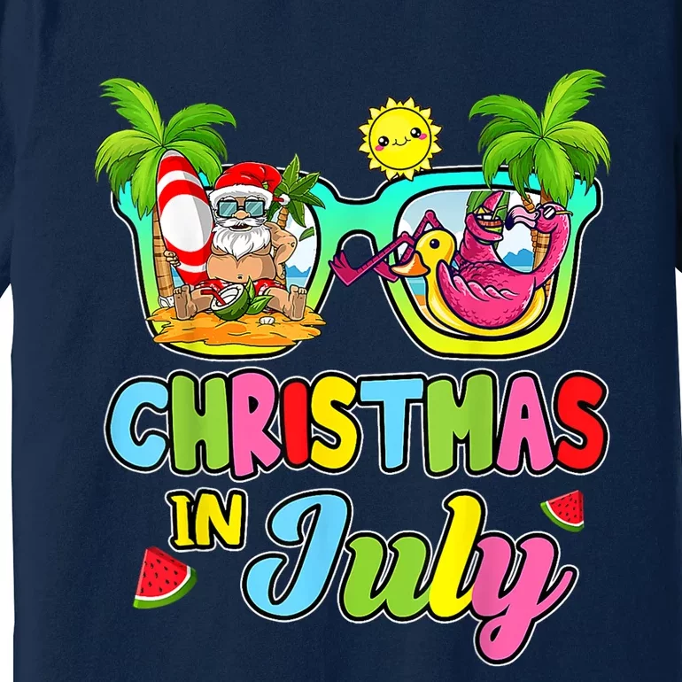 Christmas In July Funny Santa Surfing Summer Beach Vacation Premium T-Shirt