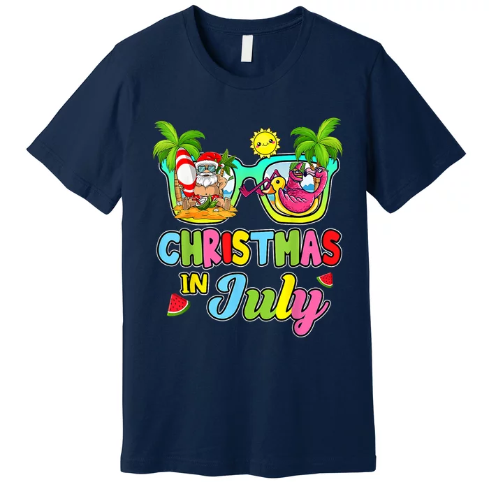 Christmas In July Funny Santa Surfing Summer Beach Vacation Premium T-Shirt