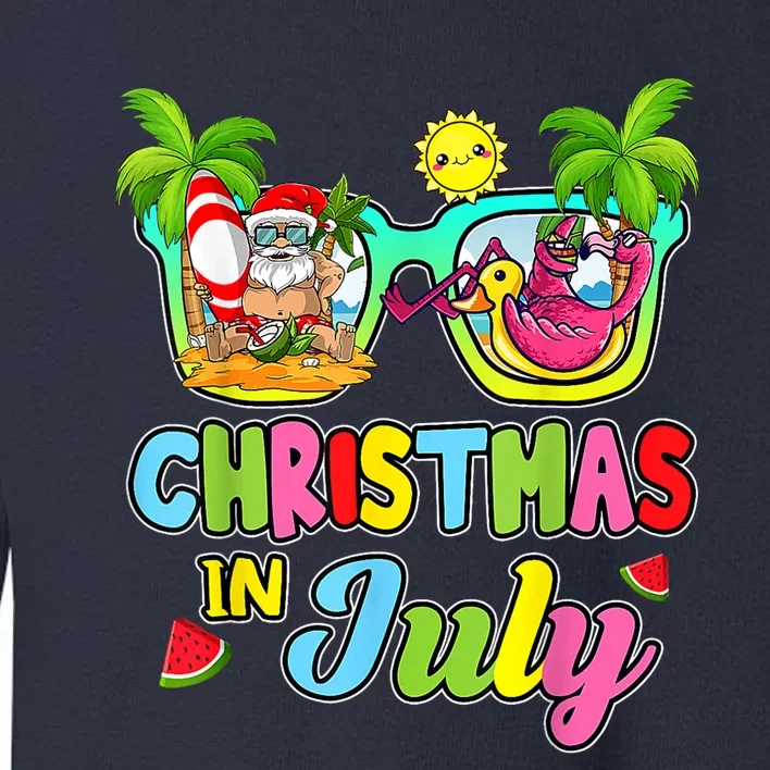 Christmas In July Funny Santa Surfing Summer Beach Vacation Toddler Sweatshirt