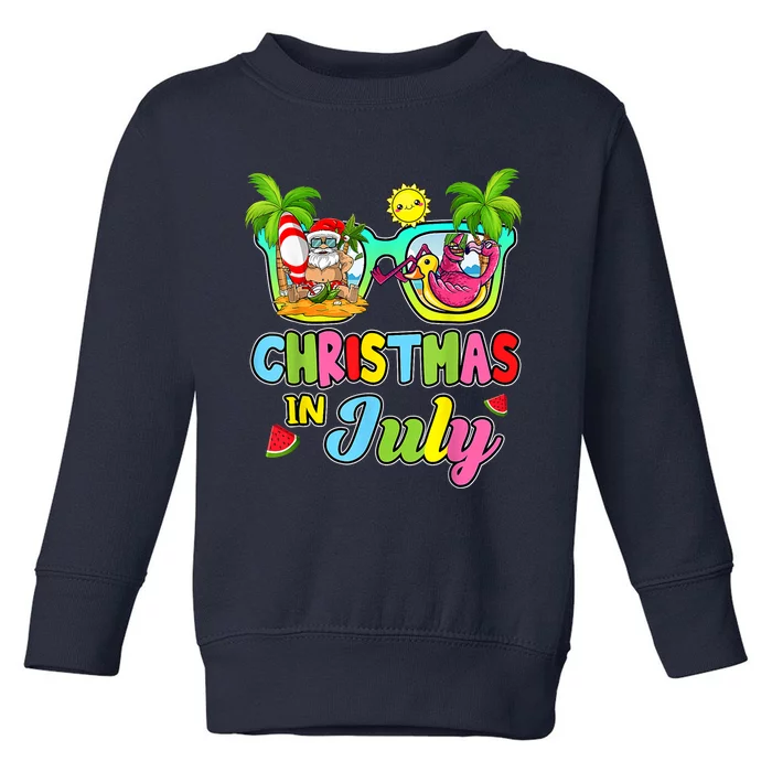 Christmas In July Funny Santa Surfing Summer Beach Vacation Toddler Sweatshirt