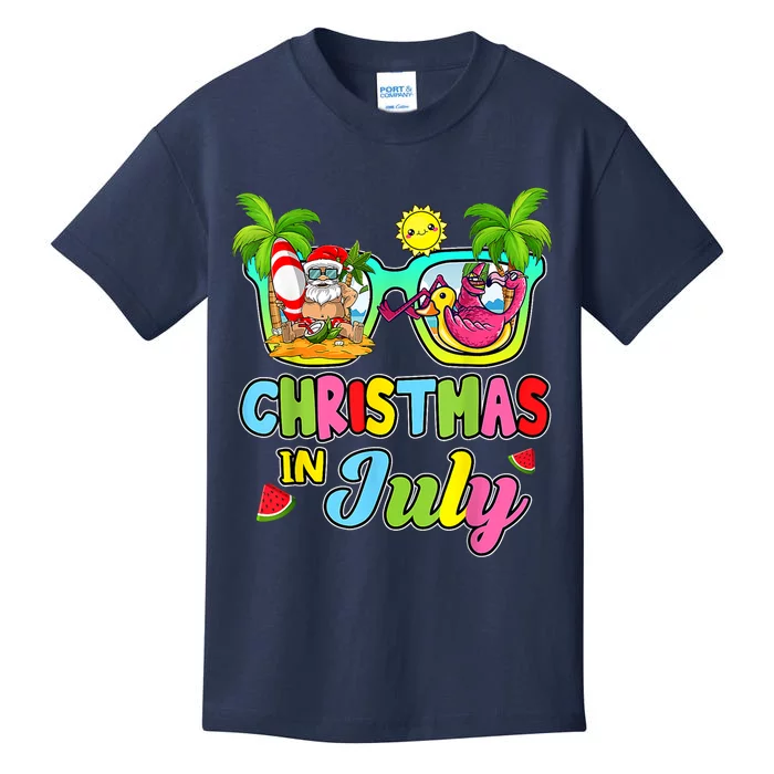 Christmas In July Funny Santa Surfing Summer Beach Vacation Kids T-Shirt