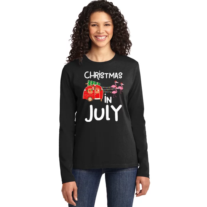 Christmas In July, Funny Summer Camper Ladies Long Sleeve Shirt