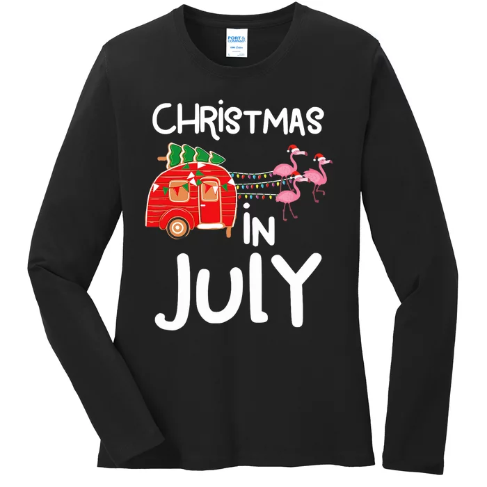 Christmas In July, Funny Summer Camper Ladies Long Sleeve Shirt