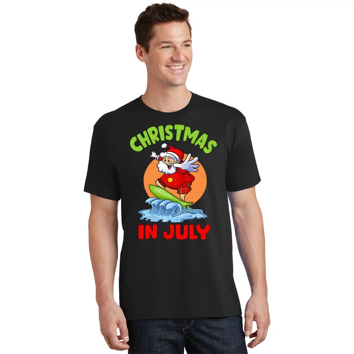 Christmas In July Santa Surfing Hawaiian Party T-Shirt