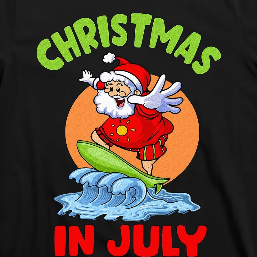 Christmas In July Santa Surfing Hawaiian Party T-Shirt