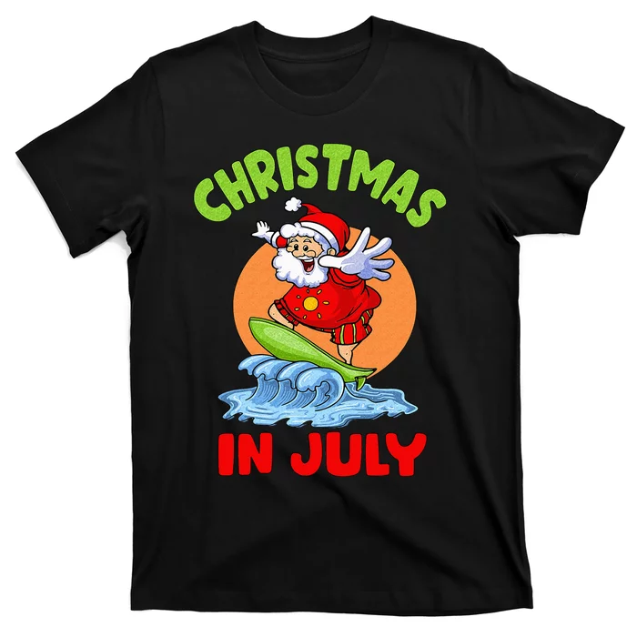 Christmas In July Santa Surfing Hawaiian Party T-Shirt