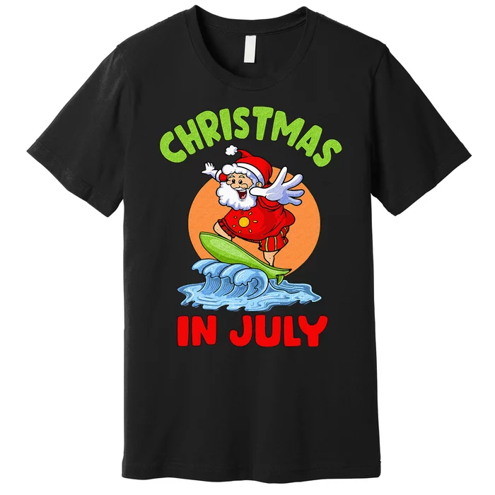 Christmas In July Santa Surfing Hawaiian Party Premium T-Shirt