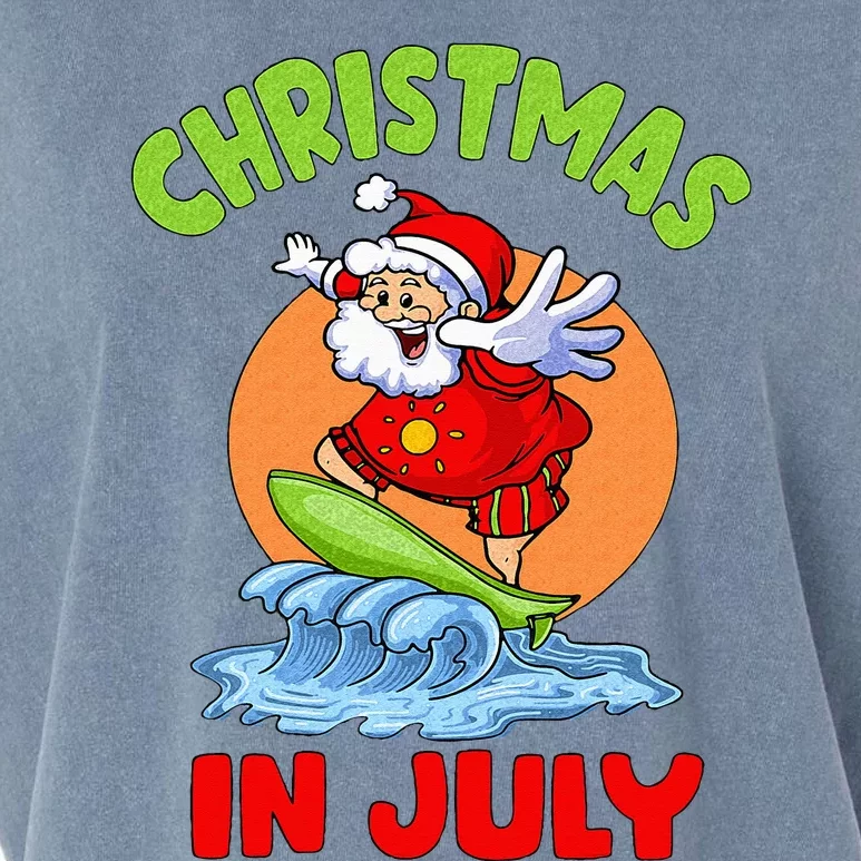 Christmas In July Santa Surfing Hawaiian Party Garment-Dyed Women's Muscle Tee