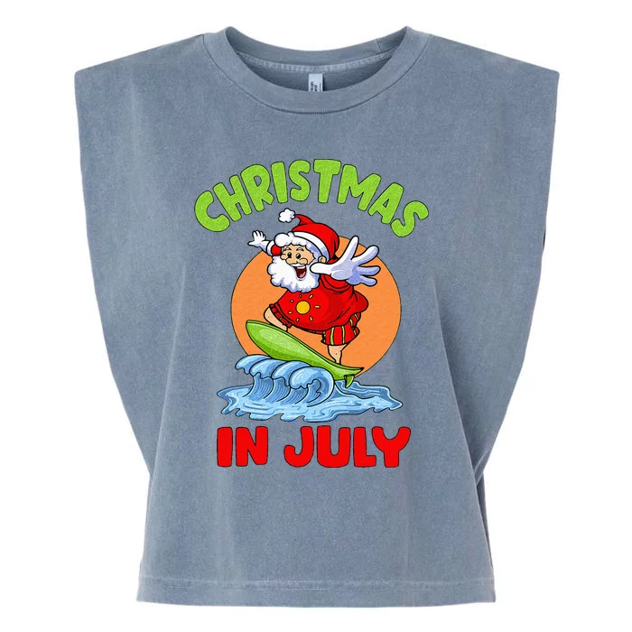 Christmas In July Santa Surfing Hawaiian Party Garment-Dyed Women's Muscle Tee