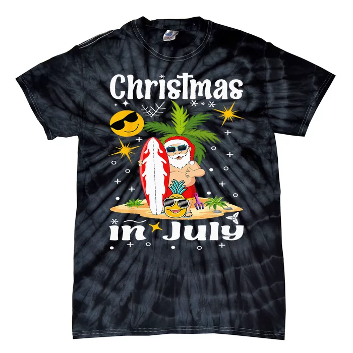 Christmas In July Santa Hat Sunglasses Summer Vacation Beach Tie-Dye T-Shirt