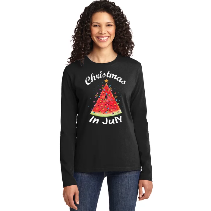 Christmas In July Summer Design Melon Christmas Tree Summer Ladies Long Sleeve Shirt