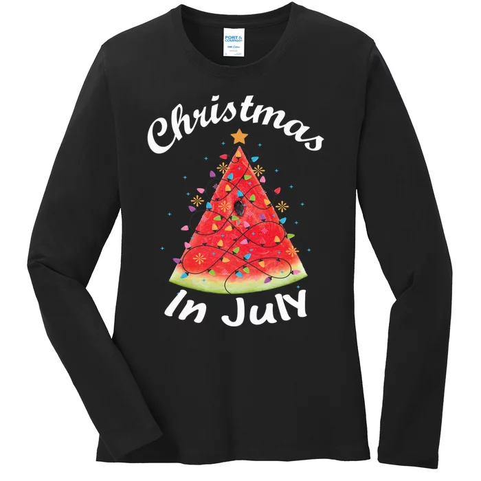 Christmas In July Summer Design Melon Christmas Tree Summer Ladies Long Sleeve Shirt