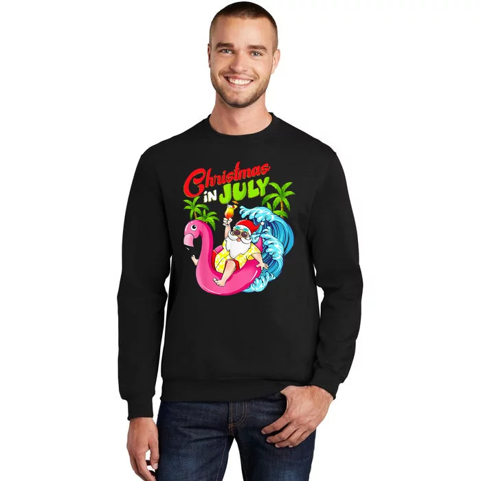 Christmas In July Santa Hawaiian Flamingo Summer Beach Xmas Tall Sweatshirt