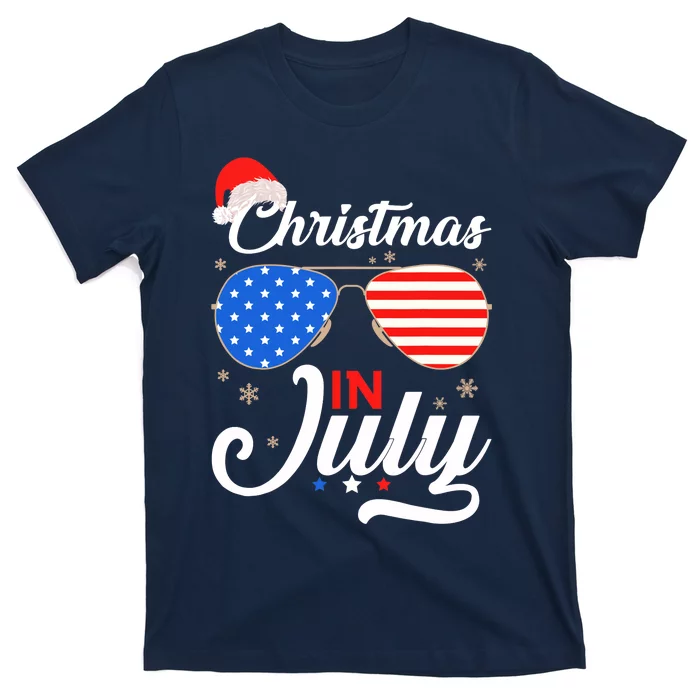 Christmas In July Funny 4th Of July Beach Summer Christmas T-Shirt