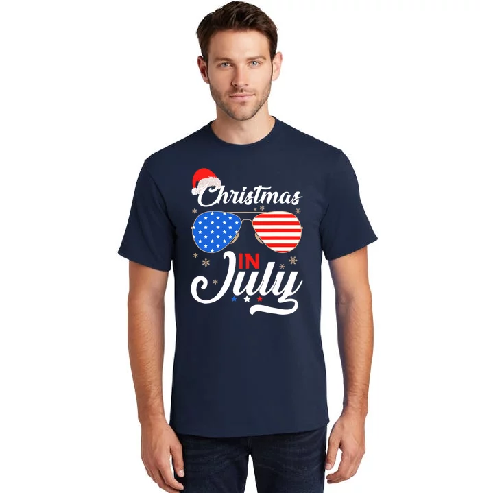 Christmas In July Funny 4th Of July Beach Summer Christmas Tall T-Shirt