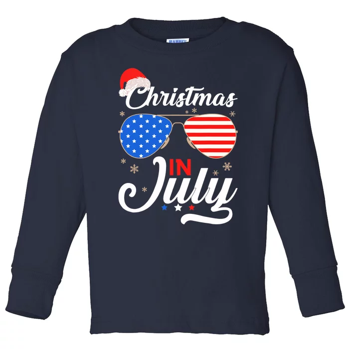 Christmas In July Funny 4th Of July Beach Summer Christmas Toddler Long Sleeve Shirt