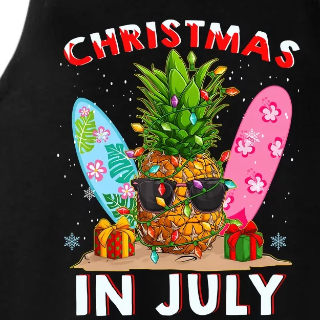 Christmas In July Pineapple Surf Santa Summer Tree Ladies Tri-Blend Wicking Tank