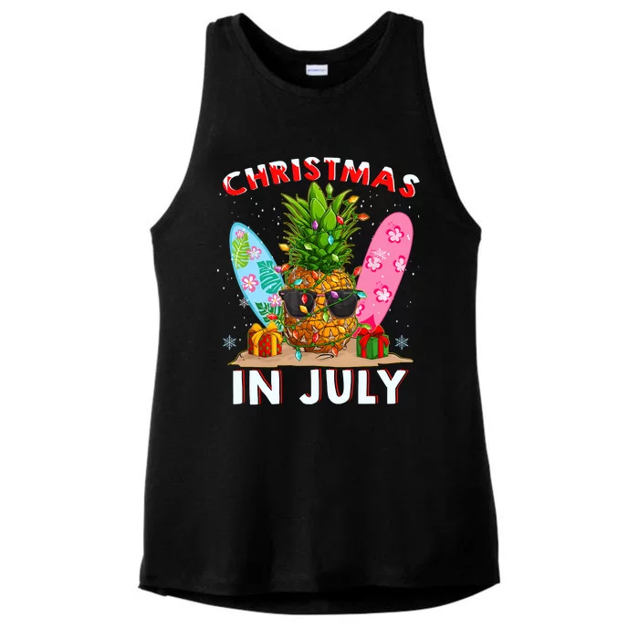 Christmas In July Pineapple Surf Santa Summer Tree Ladies Tri-Blend Wicking Tank