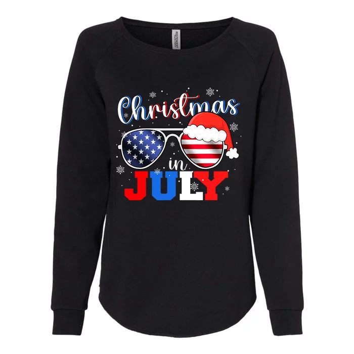 Christmas In July Santa Hat Sunglasses Usa Flag 4th Of July Womens California Wash Sweatshirt