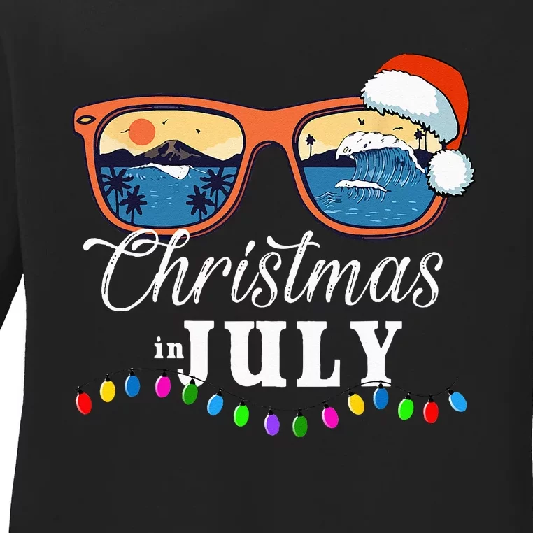 Christmas In July Funny Santa Summer Beach Vacation Ladies Long Sleeve Shirt