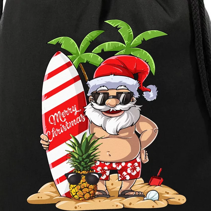 Christmas in July Santa Hawaiian Summer Surf Surfing Surfer Drawstring Bag