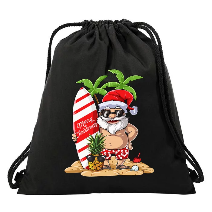 Christmas in July Santa Hawaiian Summer Surf Surfing Surfer Drawstring Bag