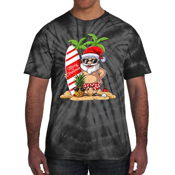 Christmas in July Santa Hawaiian Summer Surf Surfing Surfer Tie-Dye T-Shirt