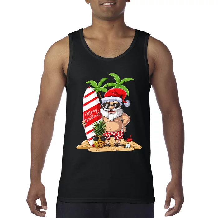 Christmas in July Santa Hawaiian Summer Surf Surfing Surfer Tank Top