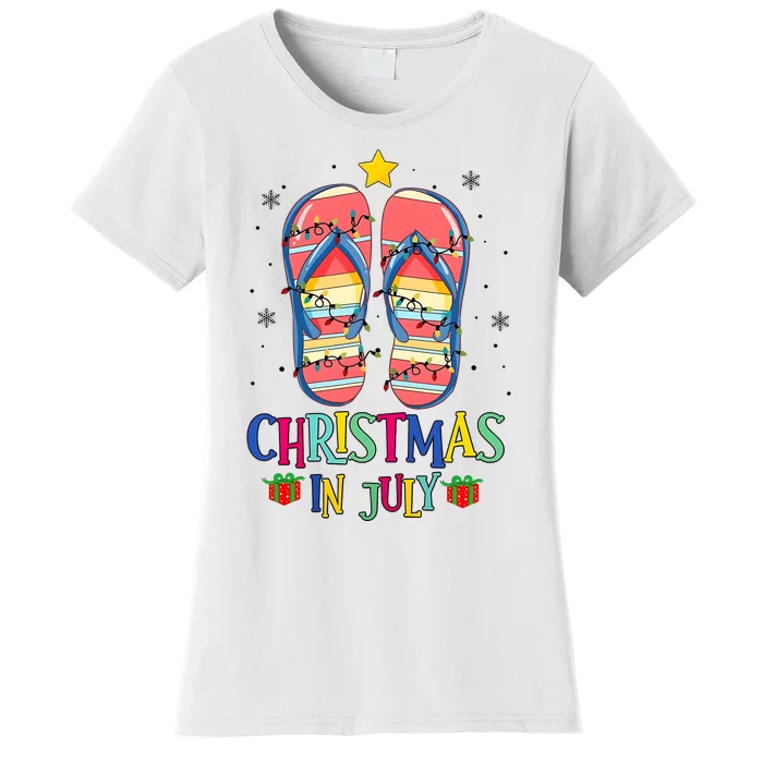 Christmas In July Summer Beach Slipper Christmas Light Women's T-Shirt