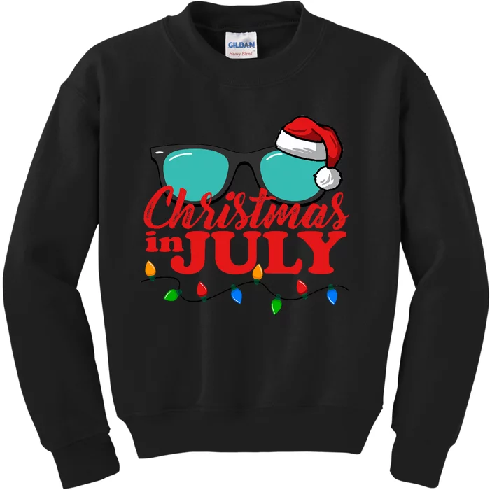 Christmas In July Santa Hat Sunglasses Summer Celebration Kids Sweatshirt