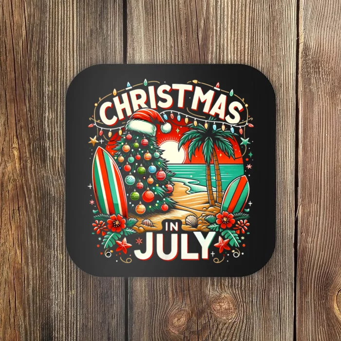 Christmas In July Summer Beach Vacation Xmas Coaster