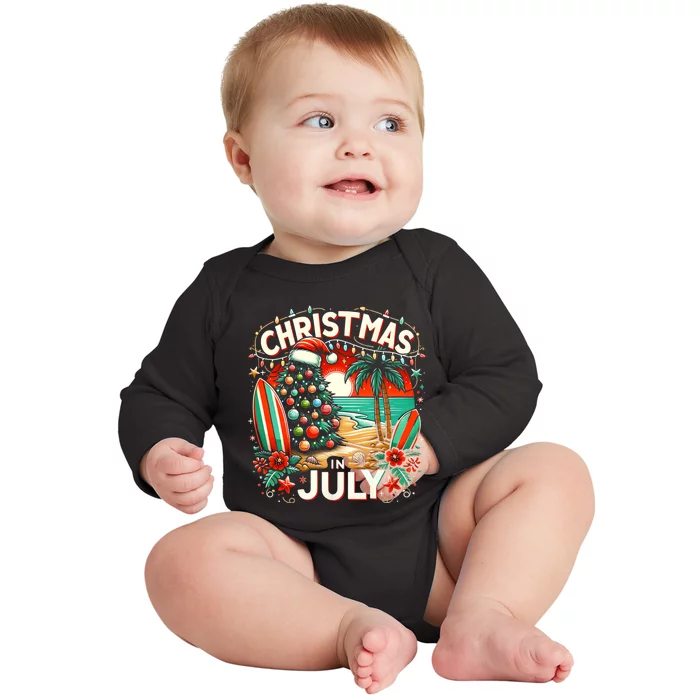 Christmas In July Summer Beach Vacation Xmas Baby Long Sleeve Bodysuit