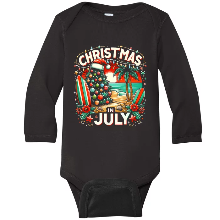 Christmas In July Summer Beach Vacation Xmas Baby Long Sleeve Bodysuit