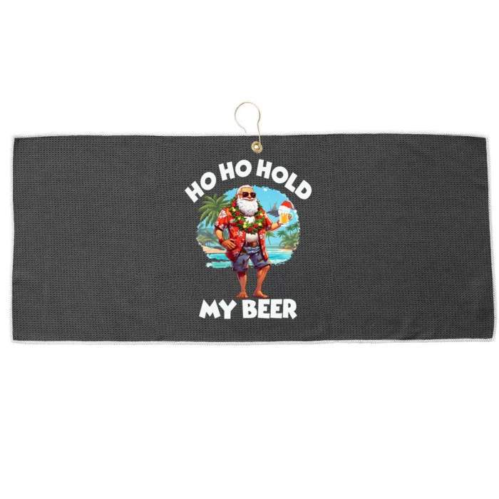 Christmas In July Summer Santa Sunglasses Ho Ho Hold My Beer Large Microfiber Waffle Golf Towel