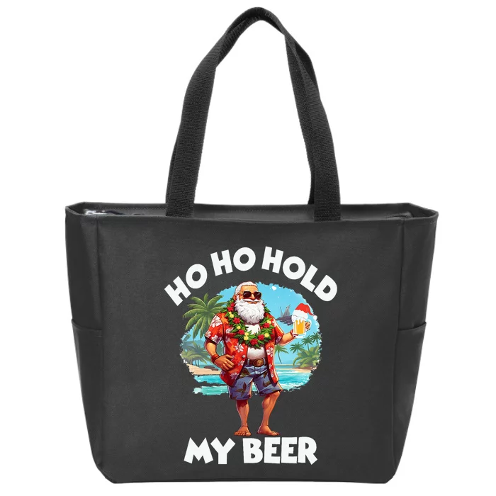 Christmas In July Summer Santa Sunglasses Ho Ho Hold My Beer Zip Tote Bag