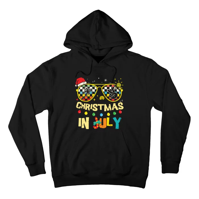 Christmas In July Santa Hat Sunglasses Summer Vacation Beach Hoodie