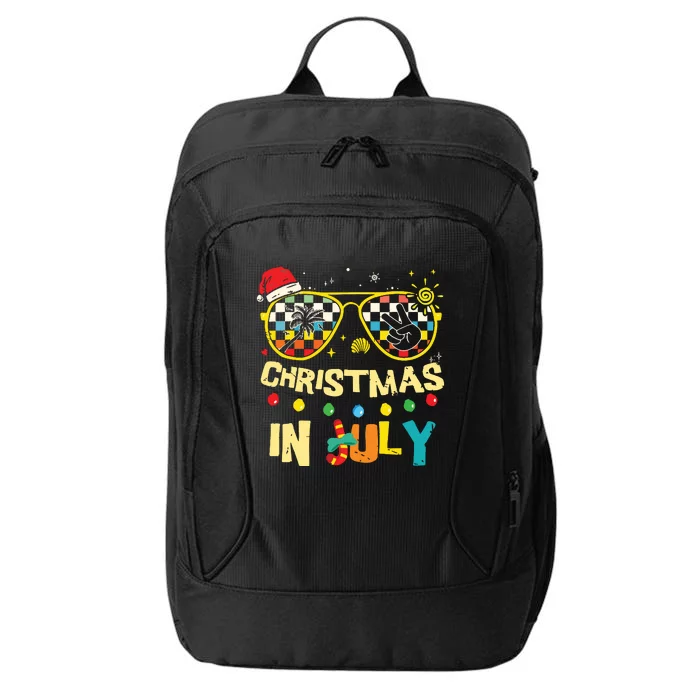 Christmas In July Santa Hat Sunglasses Summer Vacation Beach City Backpack