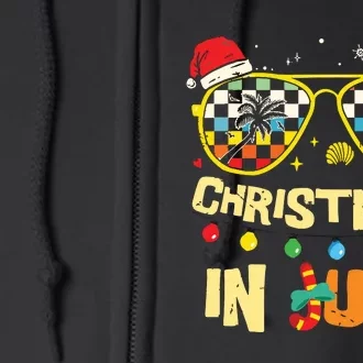 Christmas In July Santa Hat Sunglasses Summer Vacation Beach Full Zip Hoodie