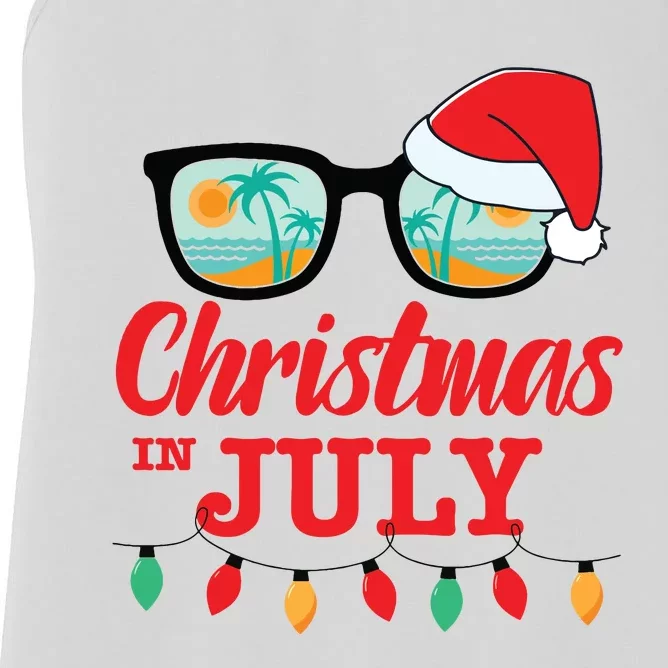 Christmas In July With Sunglasses Santa Hat For Summer Xmas Women's Racerback Tank