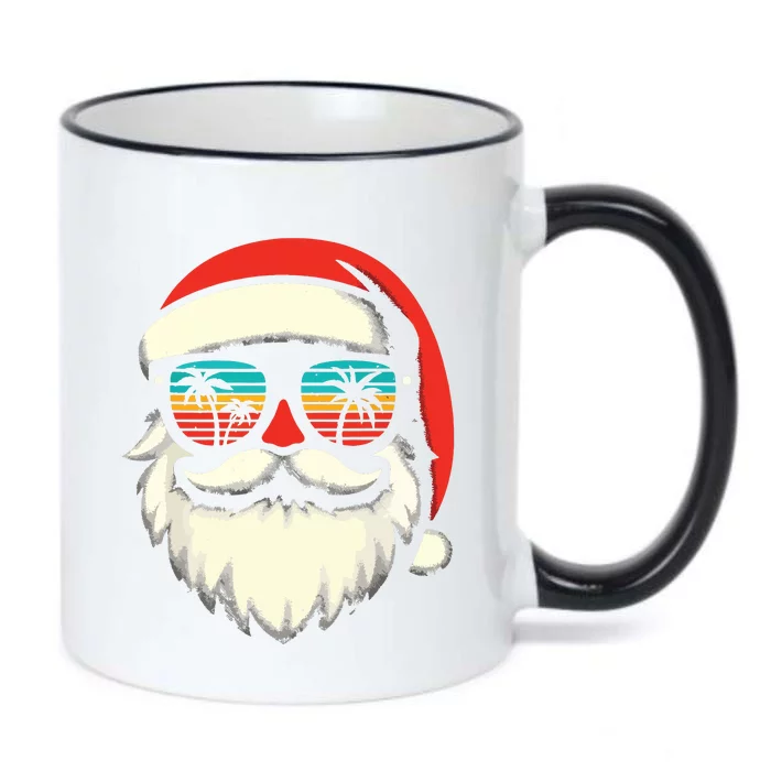 Christmas In July Santa Hat Sunglasses Beach Summer Vacation Black Color Changing Mug