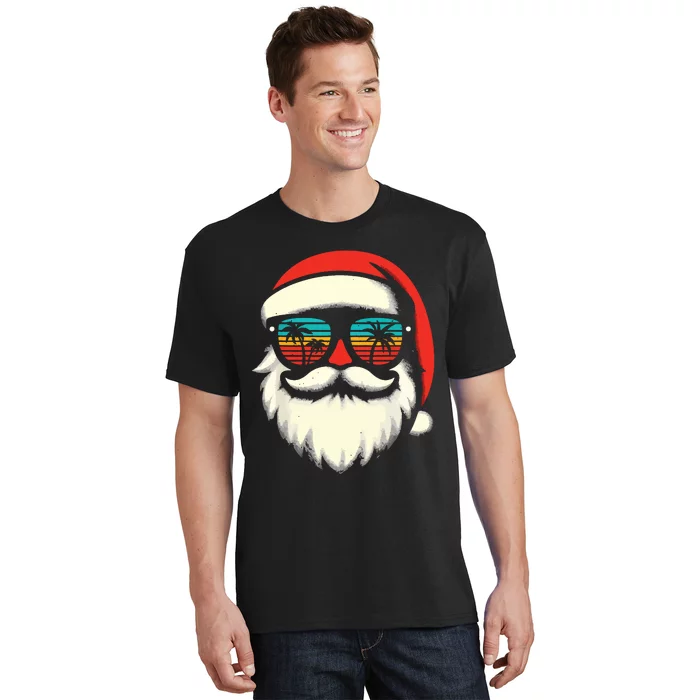 Christmas In July Santa Hat Sunglasses Beach Summer Vacation T-Shirt