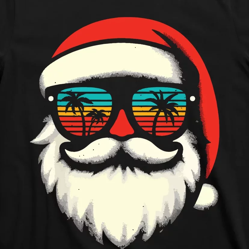 Christmas In July Santa Hat Sunglasses Beach Summer Vacation T-Shirt