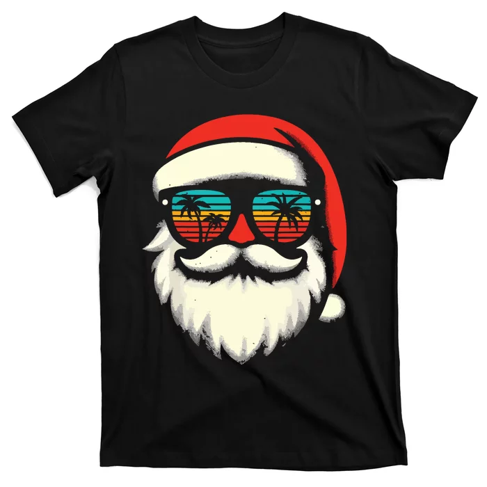 Christmas In July Santa Hat Sunglasses Beach Summer Vacation T-Shirt