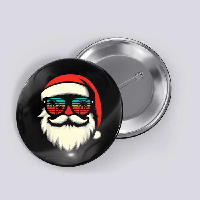 Christmas In July Santa Hat Sunglasses Beach Summer Vacation Button