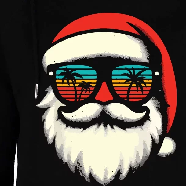 Christmas In July Santa Hat Sunglasses Beach Summer Vacation Womens Funnel Neck Pullover Hood