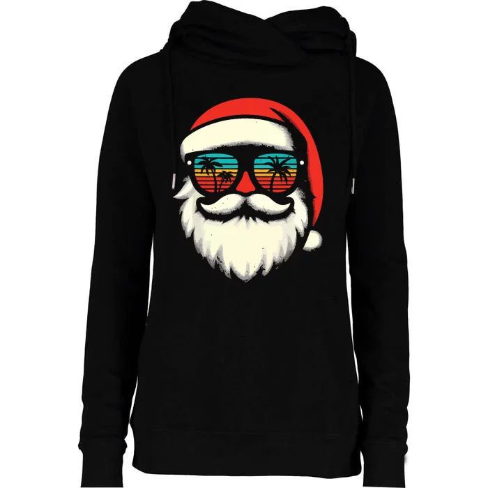 Christmas In July Santa Hat Sunglasses Beach Summer Vacation Womens Funnel Neck Pullover Hood