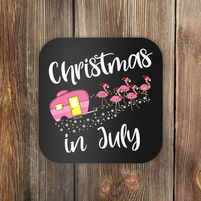 Christmas In July Flamingo Pink Funny Camping Camper Coaster