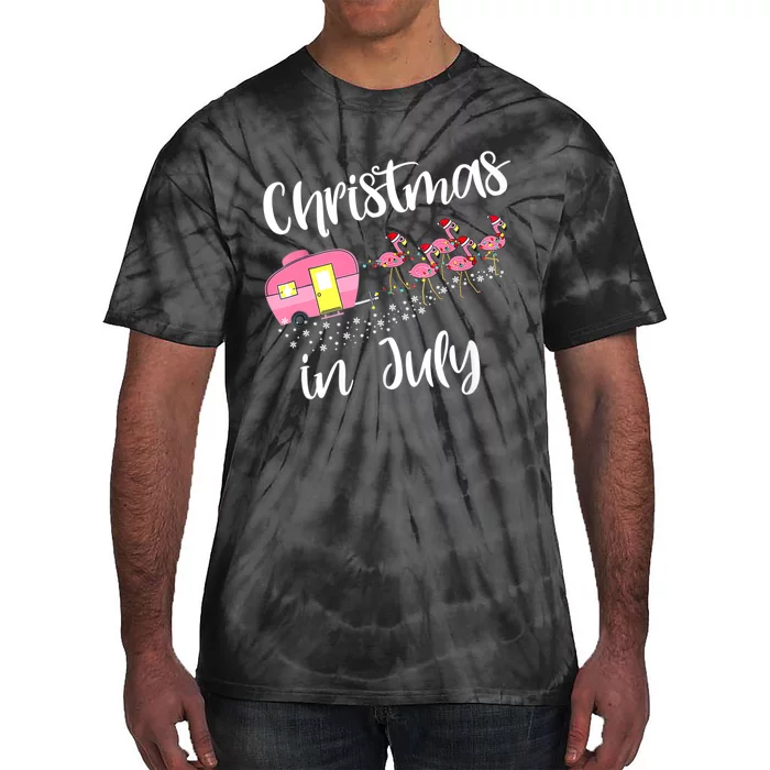 Christmas In July Flamingo Pink Funny Camping Camper Tie-Dye T-Shirt